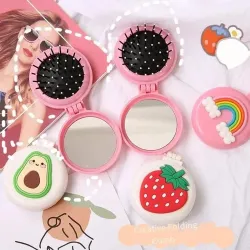 2 in 1 Portable Pocket Hair Brush Comb with Mirror (1 pc)